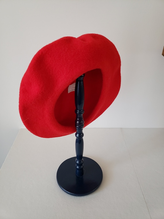 Wool Beret Red Made in France 22" Around Small Hea