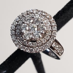 2ctw Diamond Halo Cluster Ring: 14K White Gold Statement Wedding Ring