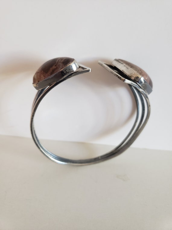 Silver Bangle Bracelet With Brown Jasper Smooth P… - image 2