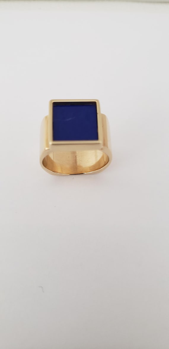 Lapis Ring 14K Solid Yellow Gold Wide Band Size 5… - image 4