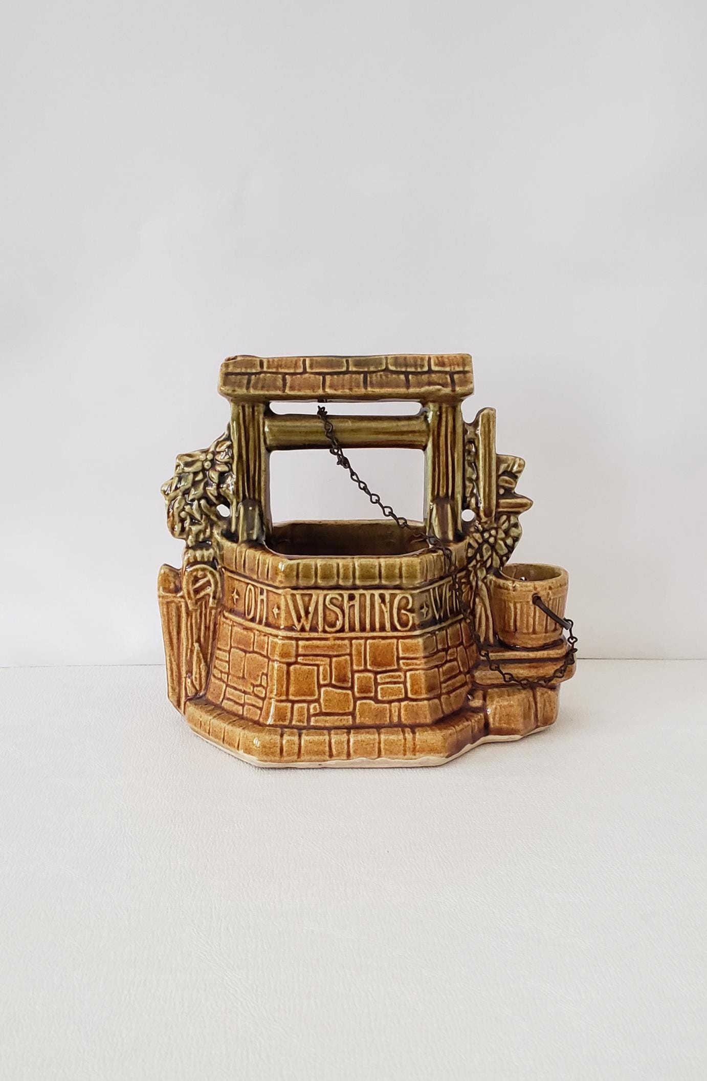 Vintage Mccoy Wishing Well Planter: 1950s MCM Pottery With Metal