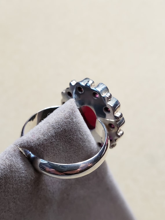 Vintage Ruby Sterling Silver Ring: Oval Center St… - image 10