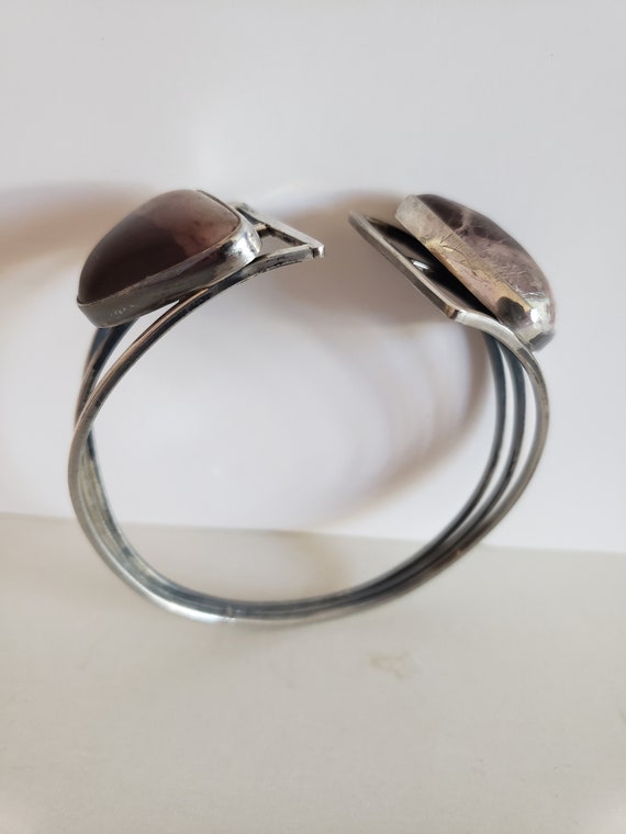 Silver Bangle Bracelet With Brown Jasper Smooth P… - image 3