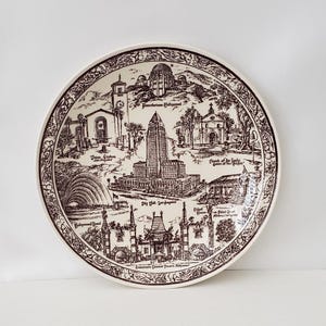 Vintage Vernon Kilns Los Angeles Souvenir Plate: 1940s Scenic California Pottery