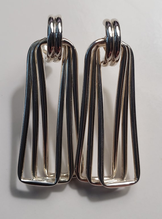 Vintage 1980s Sterling Silver Linear Rectangle Ea… - image 2