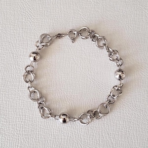 Italian Sterling Silver Interlocking Link Bracelet - 925 Silver Beads