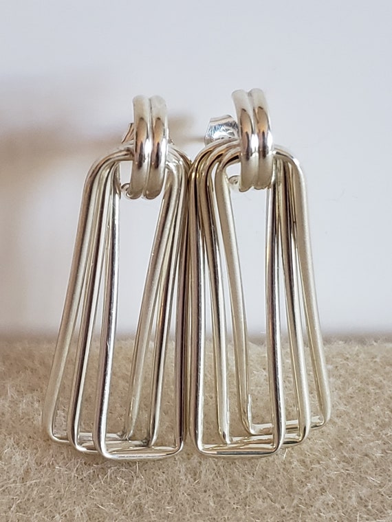 Vintage 1980s Sterling Silver Linear Rectangle Ea… - image 4