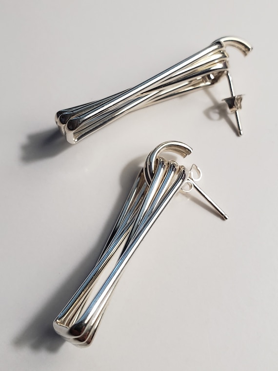 Vintage 1980s Sterling Silver Linear Rectangle Ea… - image 8