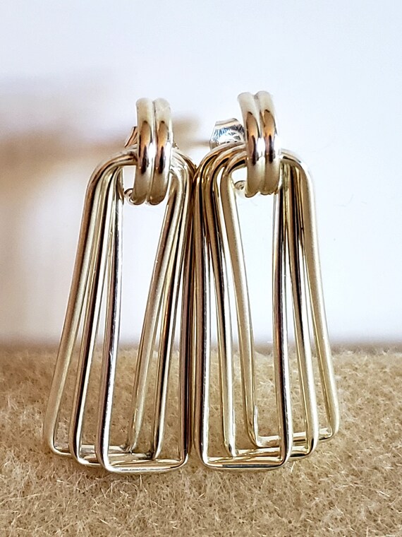 Vintage 1980s Sterling Silver Linear Rectangle Ea… - image 10