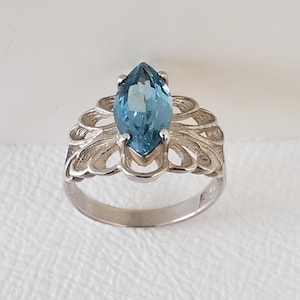 Vintage Marquise Pale Blue Stone Ring: 925 Sterling Silver, Size 6