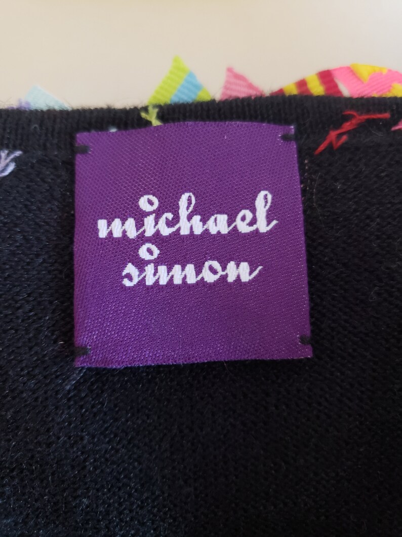 Michael Simon Cardigan Sweater Basic Black With Colorful Ribbon