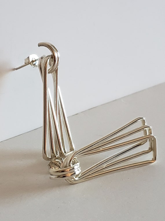 Vintage 1980s Sterling Silver Linear Rectangle Ea… - image 6