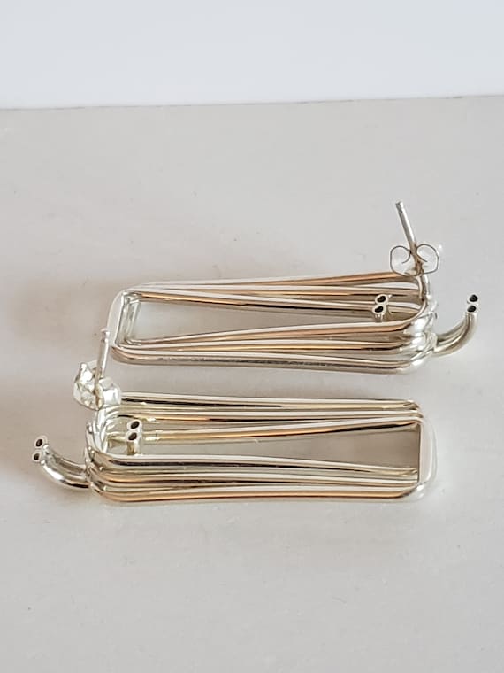 Vintage 1980s Sterling Silver Linear Rectangle Ea… - image 7