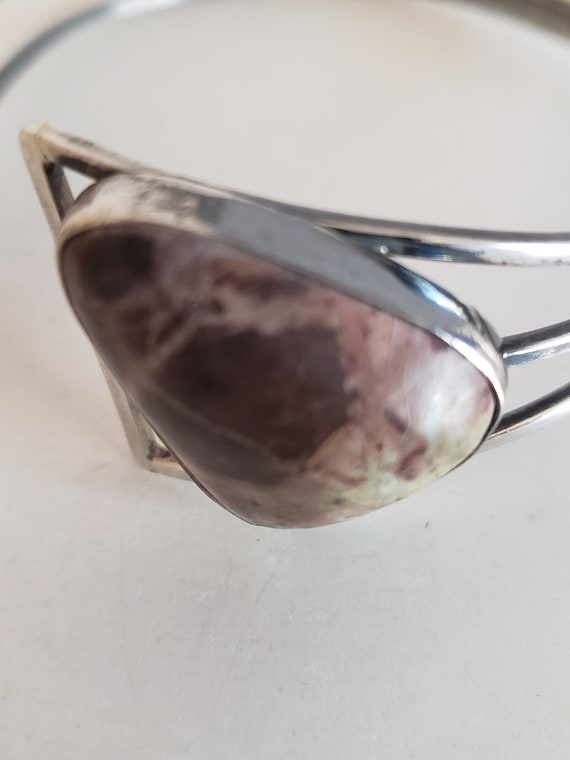 Silver Bangle Bracelet With Brown Jasper Smooth P… - image 7