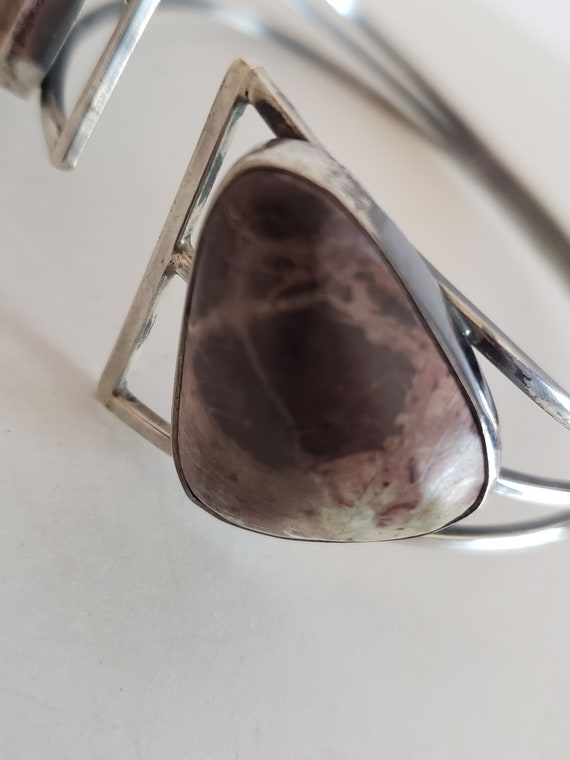 Silver Bangle Bracelet With Brown Jasper Smooth P… - image 9