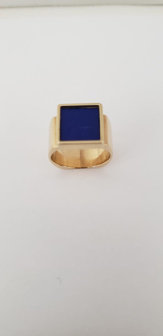 Lapis Ring 14K Solid Yellow Gold Wide Band Size 5… - image 2