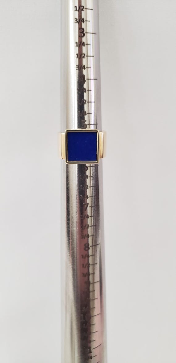 Lapis Ring 14K Solid Yellow Gold Wide Band Size 5… - image 12
