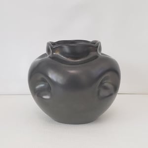 Antique Art Nouveau Pinch Pot Vase: Black Iridescent Luster Glaze, Dimpled Pottery
