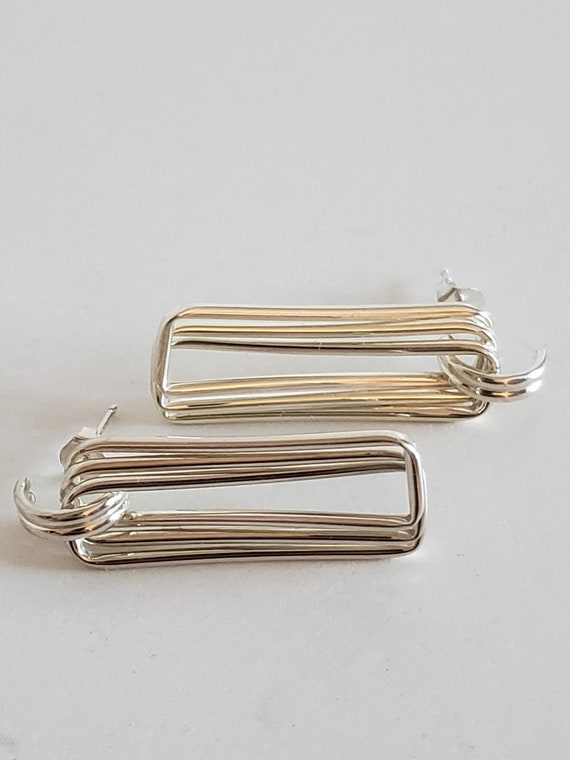 Vintage 1980s Sterling Silver Linear Rectangle Ea… - image 3