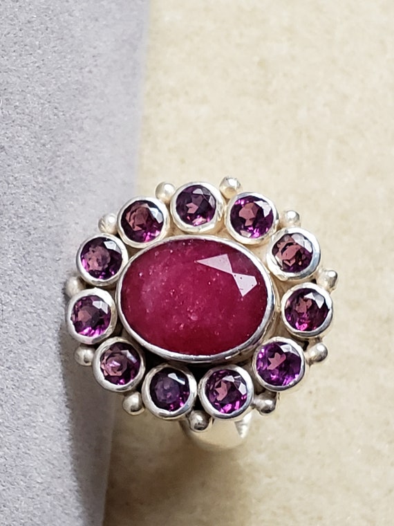 Vintage Ruby Sterling Silver Ring: Oval Center St… - image 7