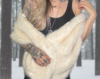 Ivory Faux Fur Shawl: Fleece Lined Bridal Wrap