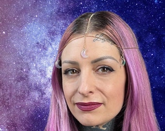 Crescent Moon Rhinestone Head Chain - Gold Celestial Headpiece