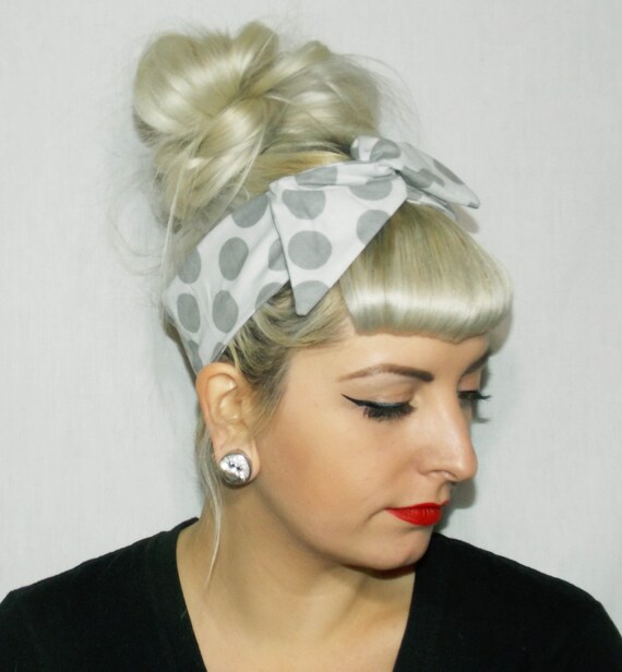 Pinup Headband Grey Gray Polka Dot Dolly Bow Rockabilly Hair Etsy