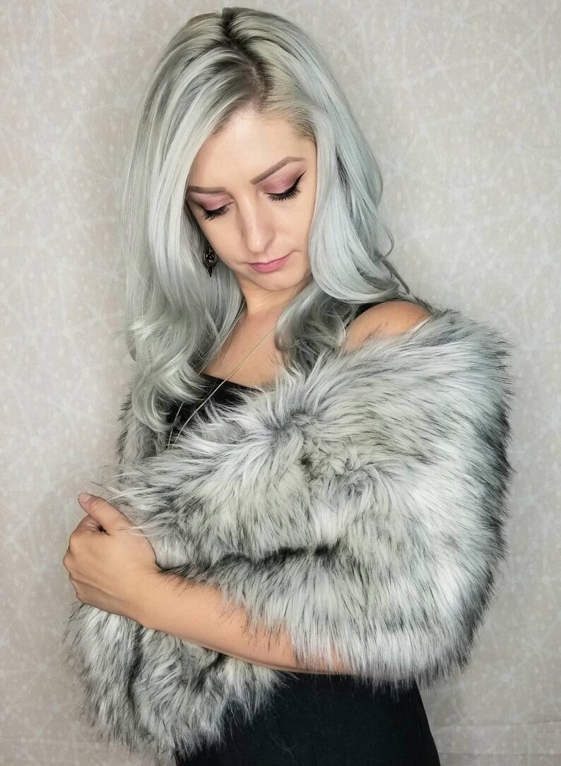 FLEECE LINING Faux Fur Bridal Wrap Grey Wolf Faux Fur Etsy