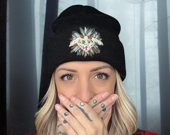 Hand Embroidered Pukwudgie Beanie - Cryptid Winter Hat