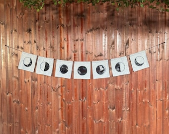 Hand Embroidered Moon Phases Wall Hanging: Fleece Banner