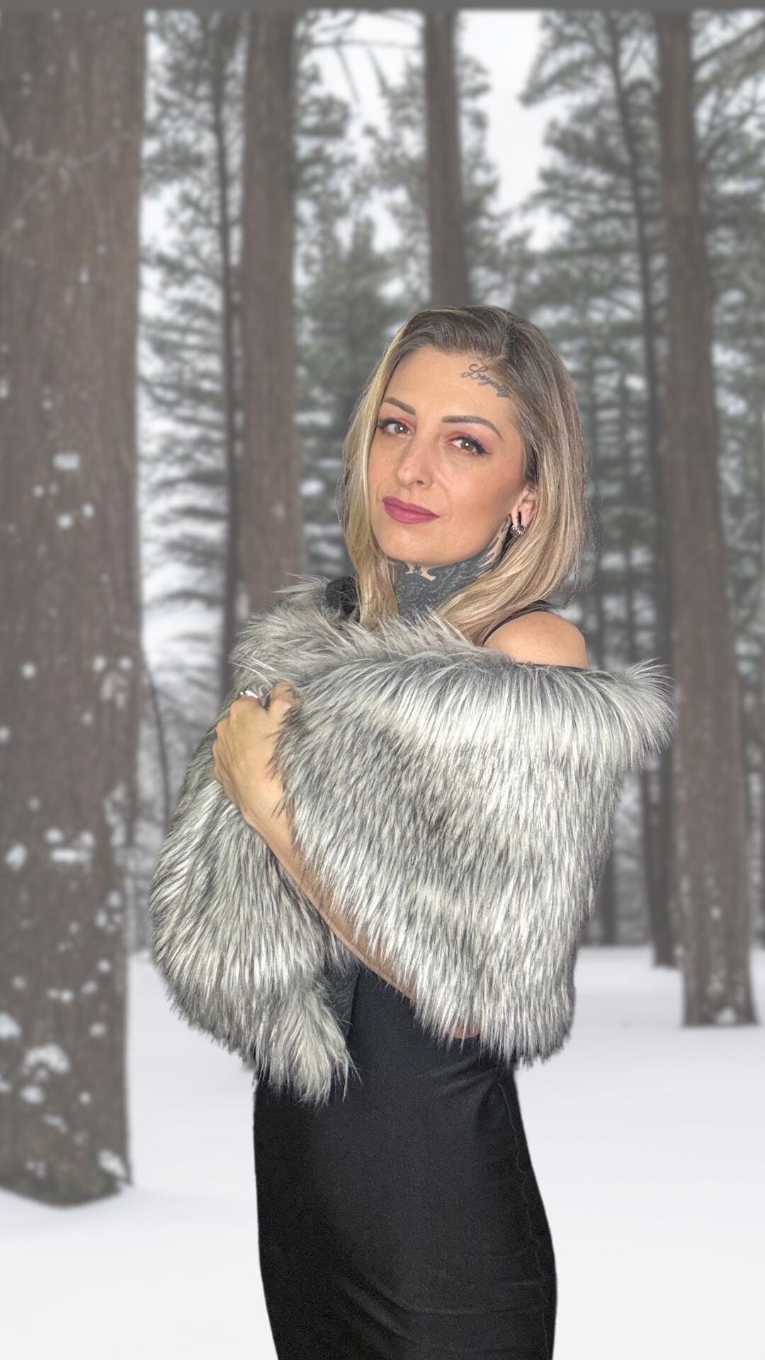 Gray Faux Grey Fur Wrap Gray Faux Fur Wrap Bridal Shrug Stole