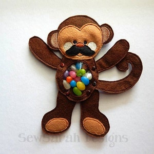 Machine embroidery design ITH Cheeky Monkey Treat Holder boy 5x7 Instant digital download image 3