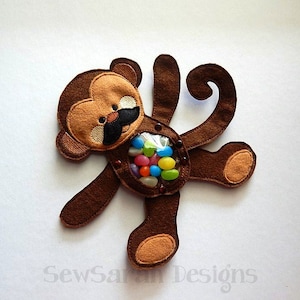 Machine embroidery design ITH Cheeky Monkey Treat Holder boy 5x7 Instant digital download image 1