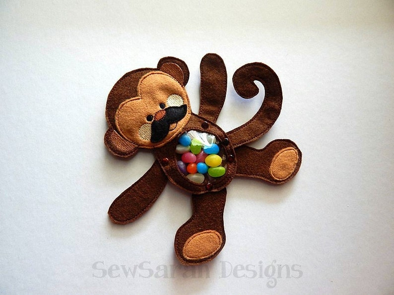 Machine embroidery design ITH Cheeky Monkey Treat Holder boy 5x7 Instant digital download image 1