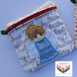 Machine embroidery design -Ith Christmas Angel mini zippered purse fully lined with hidden seams (4x4) Instant digital download