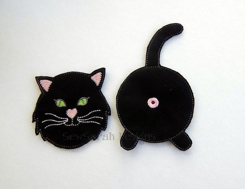 Machine embroidery design ITH Cat Butt Coaster set 5x7 Instant digital download image 1
