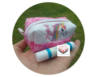 Machine embroidery design -Mini boxed lip balm pouch ~magical unicorn~ (5x7) machine embroidery Instant digital download