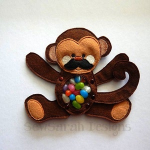 Machine embroidery design ITH Cheeky Monkey Treat Holder boy 5x7 Instant digital download image 2