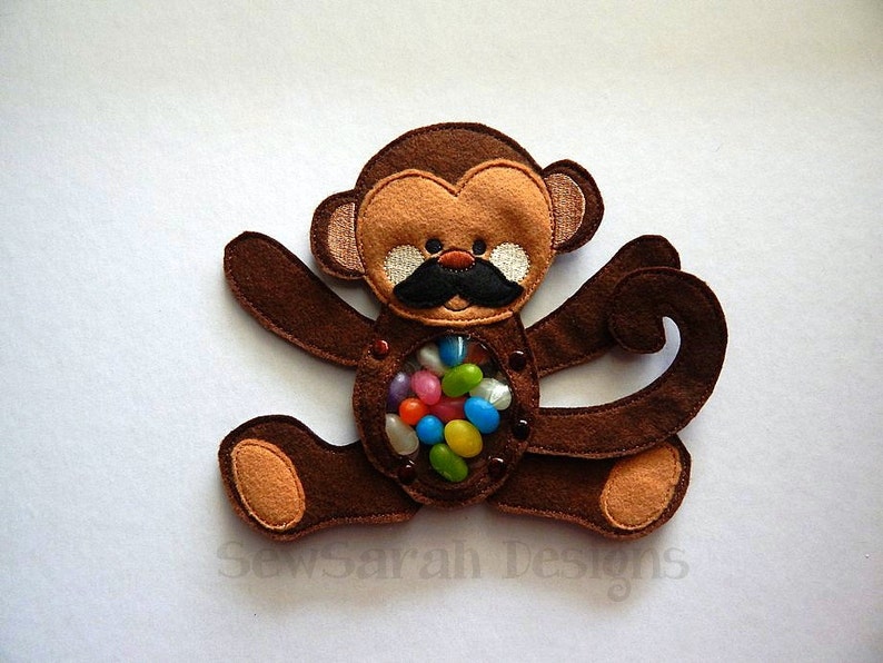 Machine embroidery design ITH Cheeky Monkey Treat Holder boy 5x7 Instant digital download image 2