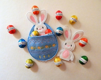 Machine borduurwerk ontwerpen - ITH Easter Bunny Finger Puppet & ei Pocket set (5 x 7) Instant digitale download