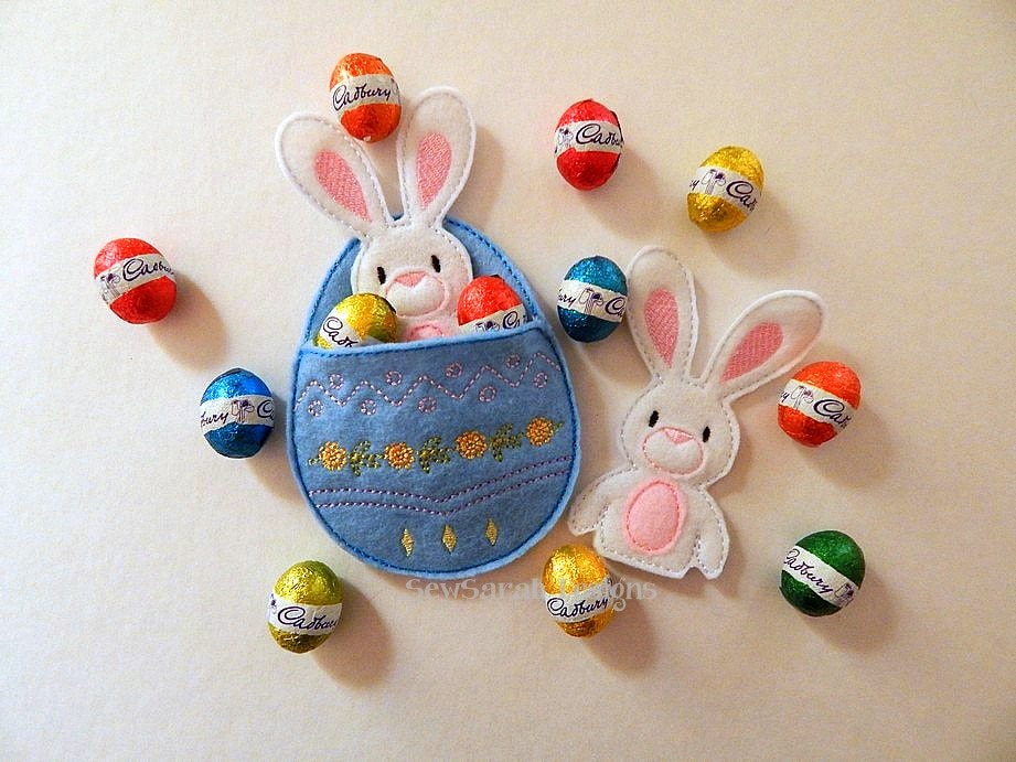 Machine embroidery design -ITH Easter Bunny Finger Puppet & Egg Pocket set (5x7) Instant digital download