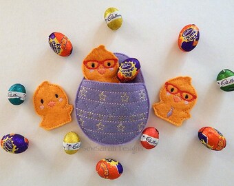 Machine embroidery design -ITH Easter Chicken Finger puppet and Egg Pocket set (5x7) Instant digital download