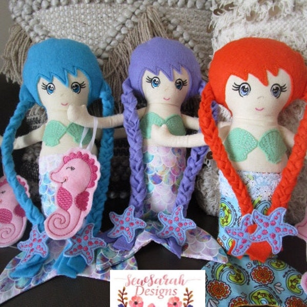 Machine embroidery design -In the hoop Mermaid doll stuffie (6x10 and 8x11) machine embroidery instant digital download