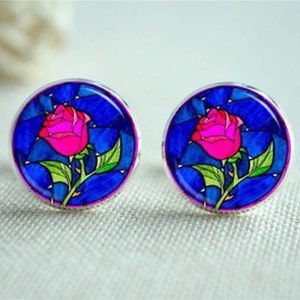 Rose Cufflinks, Art Nouveau Rose Cufflinks, Personalized Cufflinks, Custom Wedding Cufflinks,Art Jewelry, Wedding Gift for him Fiance(XK254)