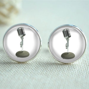 Microphone Cufflinks, Voice Tube Cufflinks, Microphone Stud Earrings, Speaker Cufflinks, Speech Accessory, gift for him (XK222)