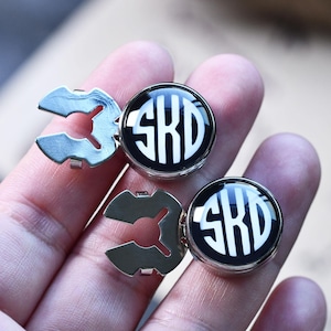 Botones con iniciales de nombre personalizados, gemelos desmontables con monograma dorado personalizado para camisa/vestido, regalo de boda para el novio, padrino de boda -BC02