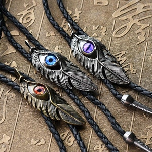 Dragon Eye Bolo Tie Necklace , Steampunk Leaf Charm Bolo Necklace in Antique Brass / Silver, birthday wedding engagement Valentines day gift