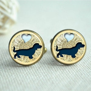 Dachshund Cufflinks, Sausage Dog Cufflinks,Dashund Cuff links,Dog Cufflinks,Pet Tie Clip, Love Heart Jewelry,Gift for him  (XK246)