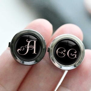 Gemelos con iniciales y nombre personalizados, gemelos desmontables con monograma personalizado para camisa o vestido, regalo de boda para novios -BC01