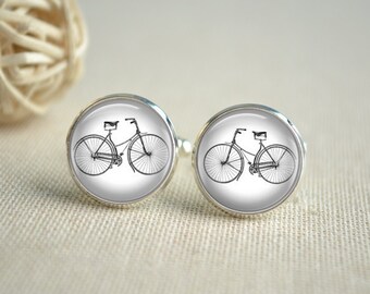 Bike Cufflinks & Tie Clip Set,Bicycle Men Cuff links,Sport Picture Tie Bar,Father Day Gift,Wedding cufflinks Picture Jewelry  (XK058)